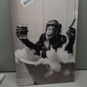 OIQArtOIQ Funny Bathroom Framed Wall Art Vintage Canvas Wall Art Prints Chimpanzee in Bathtub Pictures Wall Decor Modern Minimalist Humorous Artwork For Restroom (16"x24" Canvas)