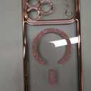 Magnetic for iPhone 17 Pro Max Case with Glitter Integrated Lens Protection, [Glossy Bumper & Shiny Magnetic Ring] [Compatible with Magsafe] Cute Women Girly Phone Case for iPhone 17 Pro Max Pink