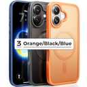 LISEN 3-Pack Magnetic Shockproof for iPhone 17 Case Slim [Fit for MagSafe][Military Grade Drop Protection] Translucent Matte Phone Case for i Phone 17, Cosmic Orange, Space Black, Deep Blue