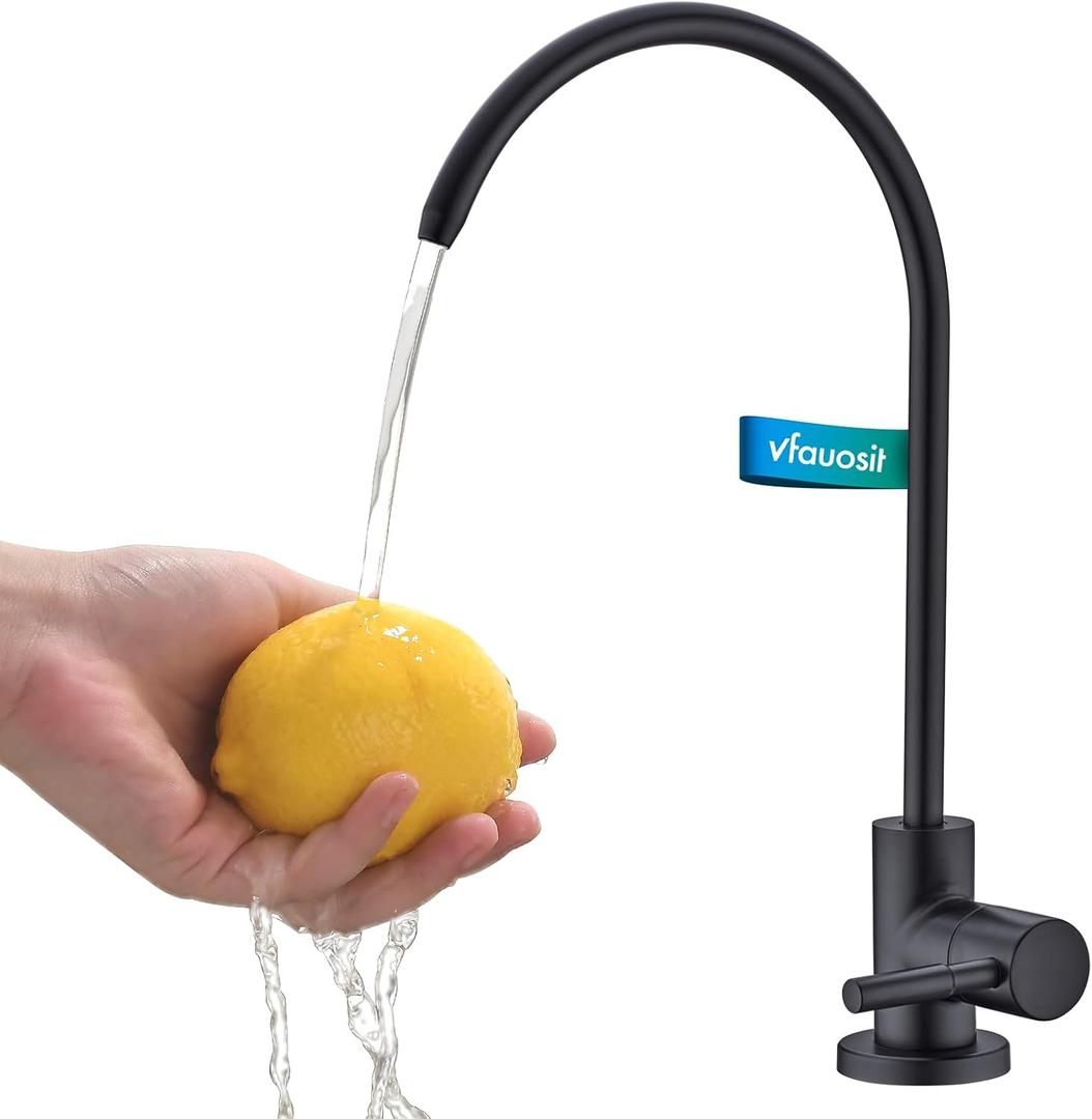 VFAUOSIT Water Filter Faucet, Drinking Water Faucet Fits Most Reverse Osmosis or Water Filtration System, Lead-Free Stainless Steel Non-Air Gap Black RO Water Dispenser Faucet for Bar/Kitchen Sink (Matte Black-03)