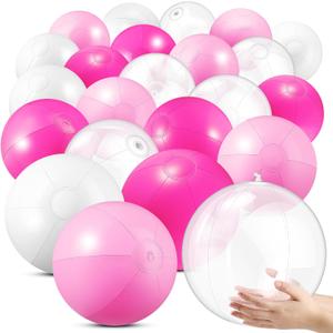 24 Pcs Inflatable Beach Balls Bulk 20 Inch Pastel Color Jumbo Big Beach Balls for Swimming Pool Summer Wedding Water Games Party Favor (Pink)