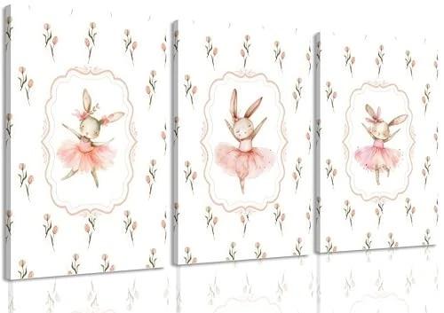 Vintage Woodland Animals Nursery Canvas Wall Art Cute Bunny Bear Deer Picture Wall Decor Country Poster Painting Print Neutral Artwork for Girls Room Kids Room Baby 12x16"