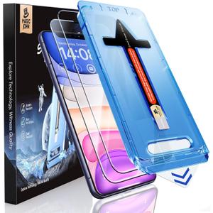 MAGIC JOHN 2 Pack for iPhone 11/iPhone XR 6.1 inch Tempered Glass Screen Protector, Auto Dust-Elimination Installation, Bubble Free, HD Clear, Easy Installation