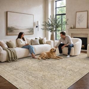 8x10 Washable Boho Area Rug, Dark Beige Farmhouse for Living Room