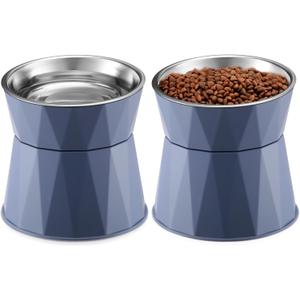 Lallisa 2 Pcs Elevated Cat Bowls Adjustable Raised Cat Feeder Non Slip Food Water with Stand Safe Stainless Steel Bowls with Pet Food Stand for Pets Feeding Eating(Blue)