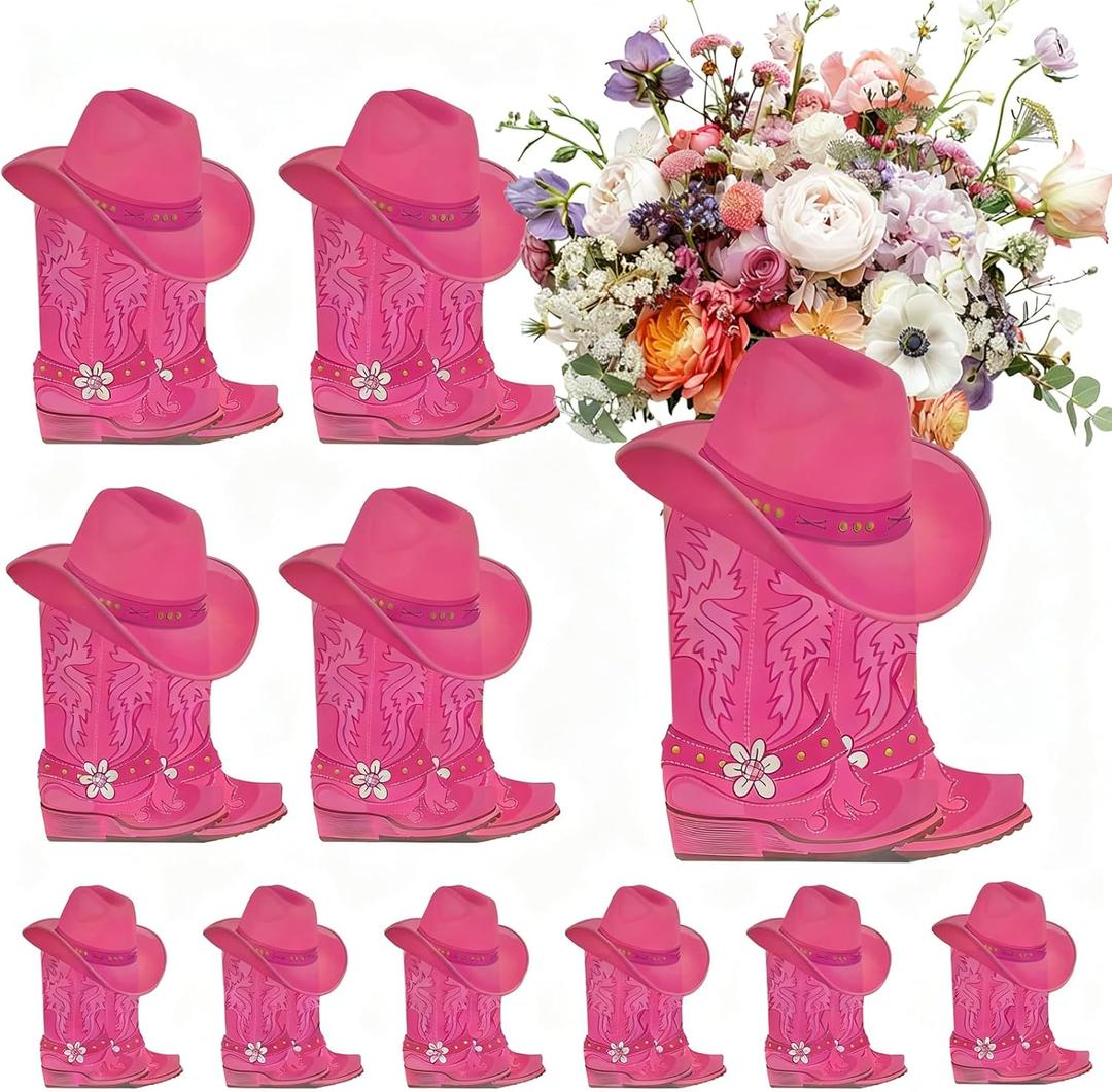 Western Cowgirl Boots Flower Boxes - 10 Set Centerpiece Boot Shape Boxes Western Centerpieces for Tables, Cowgirl Birthday Party Decorations for Rodeo Birthday Baby Shower Wedding Supplies
