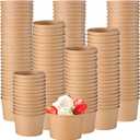 Honeydak 100 Pieces Ice Cream Soup Cups Paper 5 oz Disposable Sundae Bowls Kraft Paper Hot Cold Snack Yogurt Dessert Small Cups for Ice Cream Baby Shower Party Supplies, Brown Disposable Bowls
