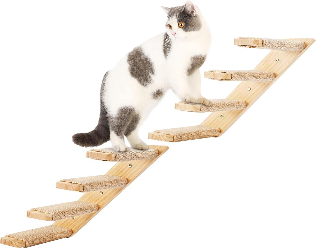 Cat Wall Climbing Shelf, 2 pcs Cat Wall Climber, 4 Step Climbing Stairs, Wall-Mounted Ladder with Sisal Scratching Rope, Perfect Wall Furniture for Perching (CatStairs2P4Steps) (Normal)