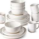 LE TAUCI Plates and Bowls Sets for 4, 16 Piece Stoneware Dinnerware Sets with Mugs, Ceramic Kitchen Dish Set, Chip Resistant, Microwave & Dishwasher Safe, Arctic White
