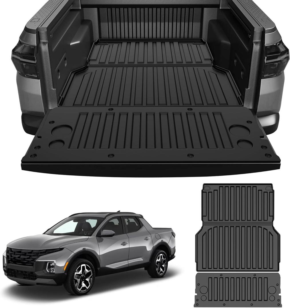 TTX LIGHTING Santa Cruz Trunk Bed Mat Compatible with 2022-2026 Hyundai Santa Cruz 4.3FT - Custom Fit TPE Heavy Duty Cargo Mat - All Weather Santa Cruz Bed Liner Accessories (Bed Mat+Tailgate Mat)