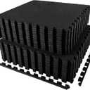 AIRHOP 0.56in Thick 96 Sq Ft Exercise Equipment Mats, 24 Tiles Upgraded Rubber Top with High Density EVA Foam, Large Interlocking Puzzle Gym Flooring for Home Gym, Heavy Weight Workout,Black (Black/No Dots)