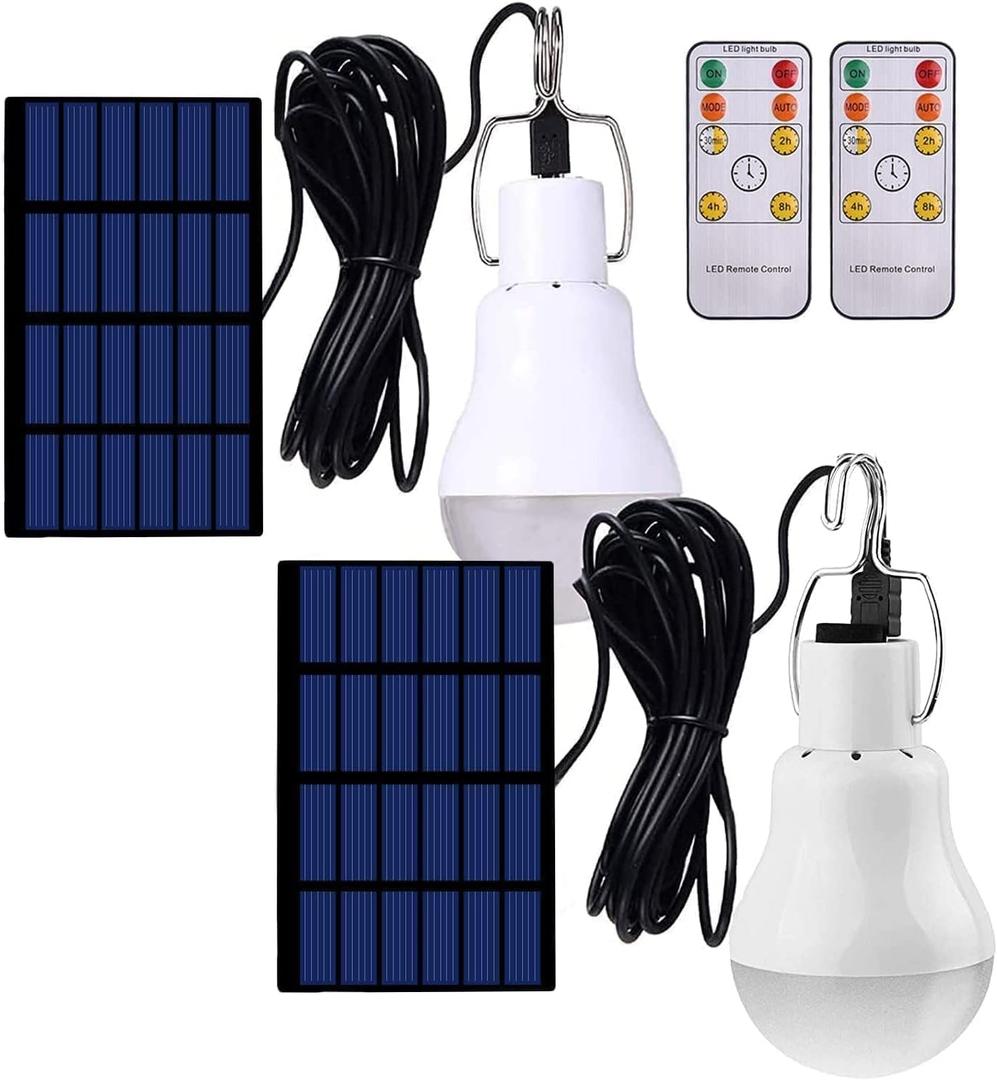 Chicken Coop Light with Timer, Dusk to Dawn Rechargeable Solar Light Bulbs for Indoor Home, Outdoor Camping Lamps for Tent, LED Solar Lights for Shed Night, Emergency Power Outage, Outside