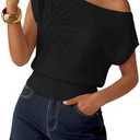 ZESICA Women's Summer Off Shoulder Short Sleeve Sweater Vest 2026 Floral Knit Loose Going Out Tops Trendy Cute Clothes Smal