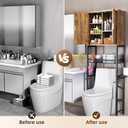 Kalrin Over The Toilet Storage Cabinet with Fluted Wave Doors and Adjustable Shelf, Wood Over Toilet Storage Rack with Drain Basket, Freestanding Bathroom Organizer for Balcony Laundry, Vintage Brown