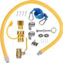Safety System Kit, 3/4" ID Natural Gas Line Hose, 48" Commercial Kitchen Gas Hose, Mobile Gas Connector Hose Kit with 2 Elbow Fittings, 3/4 Flexible Gas Hose