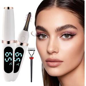 Heated Eyelash Curler, Heated Lash Curler Electric Eyelash Curler with Comb 3 Temp Settings for Makeup Tools for Achieving A Natural Curl and Long Lasting Eyelashes, Designed for Women, White-1
