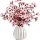 Tinsow Artificial Cherry Blossom Branches, 6 Pcs Fake Peach Flowers Stems Silk Flower for Spring Table Centerpiece Wedding Home Decor (6, Pink)