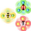 3PCS Suction Cup Spinner Toys for 1 2 Year Old Boys Spinning Toys Baby Toys 12-18 Months Sensory Toys for Toddlers 1-3 Easter Basket Stuffers Gifts for 1 Year Old Girls