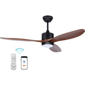 Ovlaim 60 Inch Indoor Outdoor Smart Ceiling Fans with Lights, Quiet DC Motor 3 Blade Large Walnut Wood Ceiling Fans with Remote and App Controls for Living Room