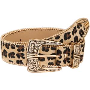 2 x FGSS Women's Leopard PU-Leather-Belt - Fashion Waist Belt with Chic Metal Buckle for Jeans Dress Pants (28"-38")