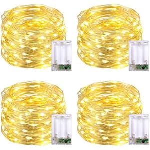 JMEXSUSS 4 Pack 50 LED Christmas Fairy Lights Battery Operated, 16ft Warm White Fairy Lights for Bedroom Wedding Patio Party DIY Mason Jar Decorations