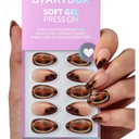 BTArtbox Press On Nails Almond - Amber Hoops, Tortoise Shell Short French Tip Press On Nails with Glue and Adhesive Tabs for Women, Soft Gel Glue On Nails in 16 Sizes - 32 Stick On Nails Kit
