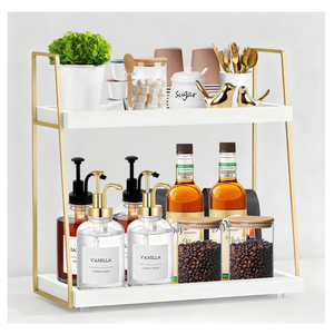 Coffee Bar Organizer for Countertop, Multifunctional Coffee Station Organizer for Accessories Storage, 2 Tier Wooden Shelf for Coffeebar, Countertop, Corner