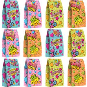 ArtCreativity 24 Valentines Day Bags with 24 Stickers, Valentine Treat, Candy Bag, Goodie Bags for Birthday Party, Wedding, Baby Shower & Party Favors, Cute Cardboard Boxes with Handles