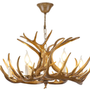 Antler Chandelier Lighting 6-Light,Brown Rustic Rural Style Antler Chandelier Light Fixtures, Resin Faux Deer Farmhouse Light for Dining Room Kitchen Island Entryway (6 Lights +3arms)