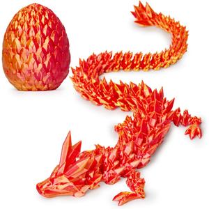 3D Printed Dragon Egg, Dragon Eggs with Dragon Inside, Articulated Crystal Dragon Fidget Toy, Dinosaur Eggs Toy, Fidget Toy for Teen Boy Kid (Silk Red- 12inch)