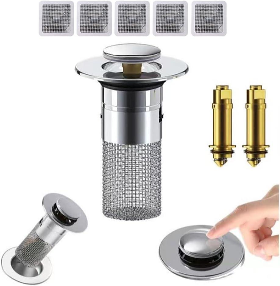 Bathroom Sink Drain Strainer,Pop Up Bathroom Sink Stopper with Removable Stainless Steel Filter Basket Hair Catcher, Bathroom Sink Stopper for US Bathtubs, Showers & Floor Drains