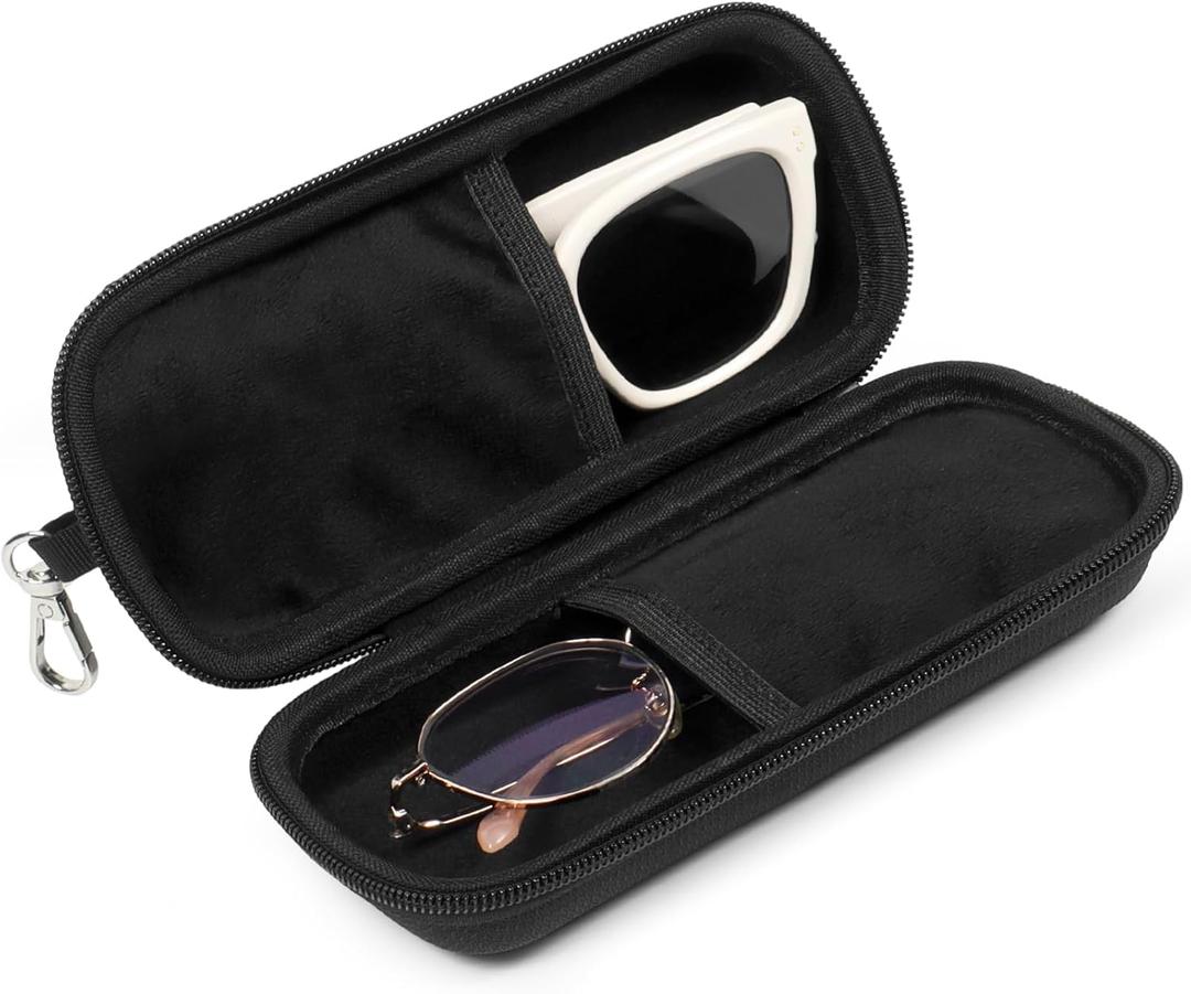 Double Eyeglasses Case Hard Shell Dual Sunglasses Organizer with Zipper Closure Travel Eyewear Storage for Vehicle (Black)