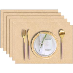 LANDVIEW Cloth Placemats Set of 6, Cotton Linen Blend Machine Washable Durable Linen Table Mats, Heat Resistant Placemats Wrinkle Free Place Mats for Dining Table, Easy to Clean (Beige, 6)