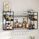 Black Bar Shelf with Integrated Glass Rack for Liquor Display, 47.3"L x 10"W x 23.6" H