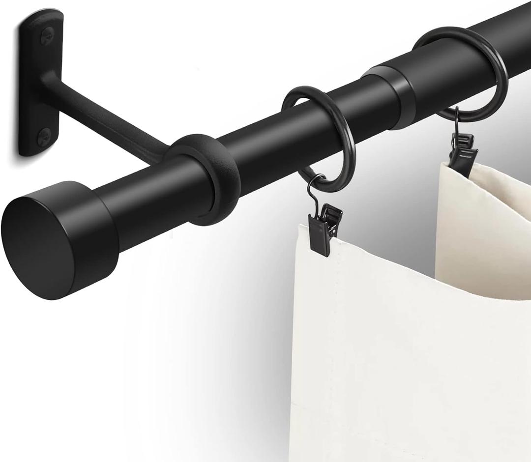 1 Inch Curtain Rods for Windows, 16 to 28 Inch Black Rustic Curtain Rod Set, Modern Design Drapery Tubes with Brackets Room Divider, For Indoor and Outdoor