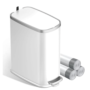 KUK Slim Bathroom Trash Can with Lid Soft Close, Step Pedal, 2.6 Gal/ 10L Stainless Steel Garbage Can with Removable Inner Bucket, AntiFingerprint Wastebasket for Office, Bedroom, Toilet (White)