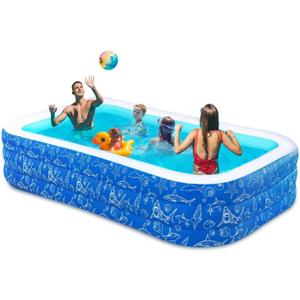 Nattork Inflatable Pool for Kids and Adults, 102" x 63" x 22" Family Full-Sized Inflatable Swimming Pool,Durable Thickened Above Ground Blow Up Pool for Kids Pools for Backyard Indoor Outdoor Shark