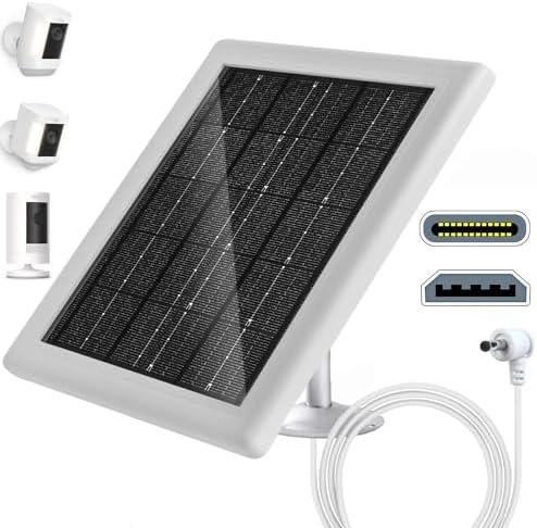 Ring Camera Solar Panel 5V 5W Outdoor Solar Battery Charger for Ring Spotlight Camera/Stick Up Camera with IP65 Waterproof, 16.4ft Cable, 360° Adjustable Bracket (White,1 Pack)