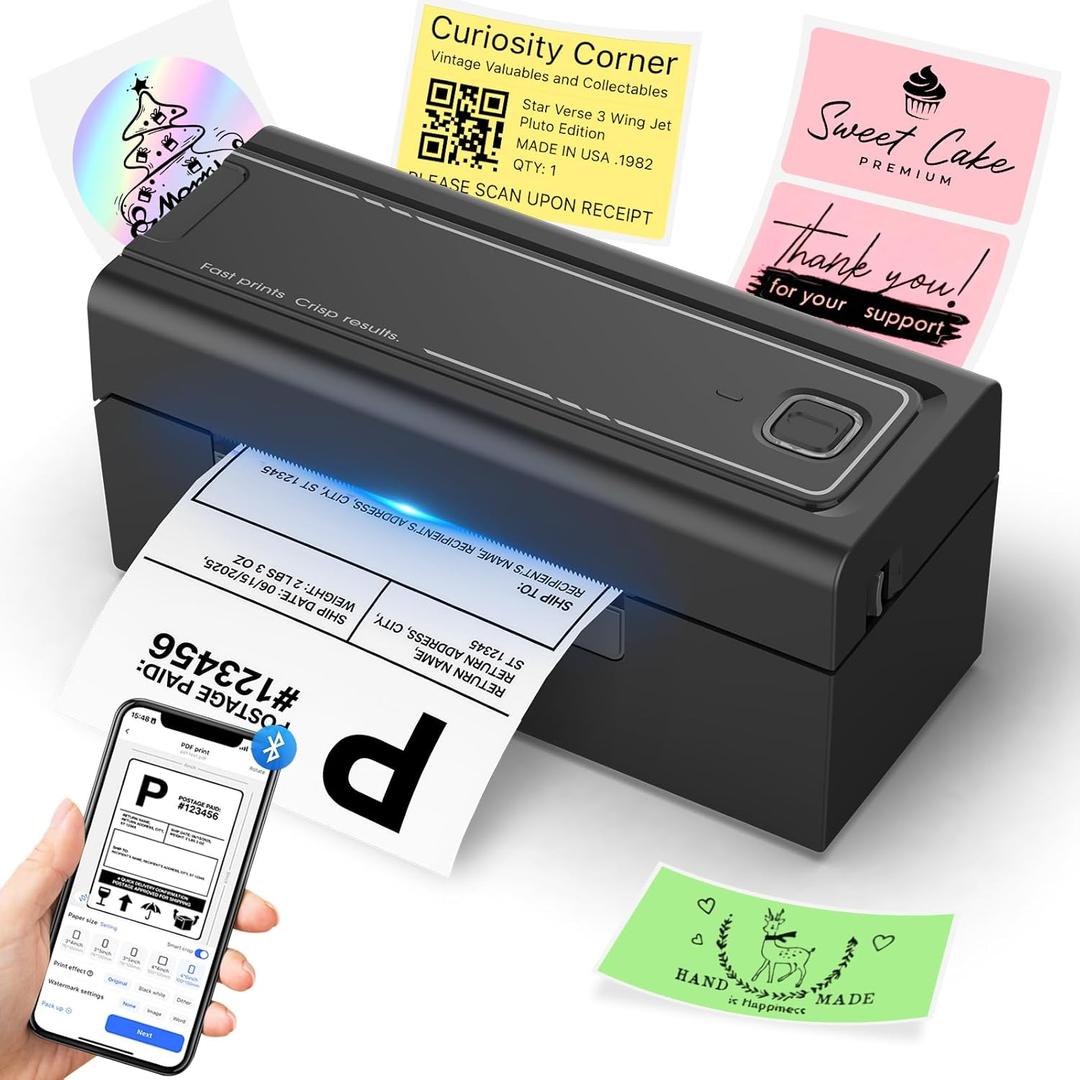 Bluetooth Thermal Label Printer, Wireless 4x6 Shipping Label Printer for Small Business & Shipping Packages, Support iPhone, Android, Windows, macOS, Work for Amazon, Ebay, Shopify, Etsy, USPS (Black)