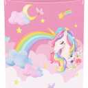 Clastyle 45L Pink Unicorn Laundry Basket for Girls Round Rainbow Kids Laundry Hamper Moon Stars Flower Cloud Toy Clothes Storage Basket