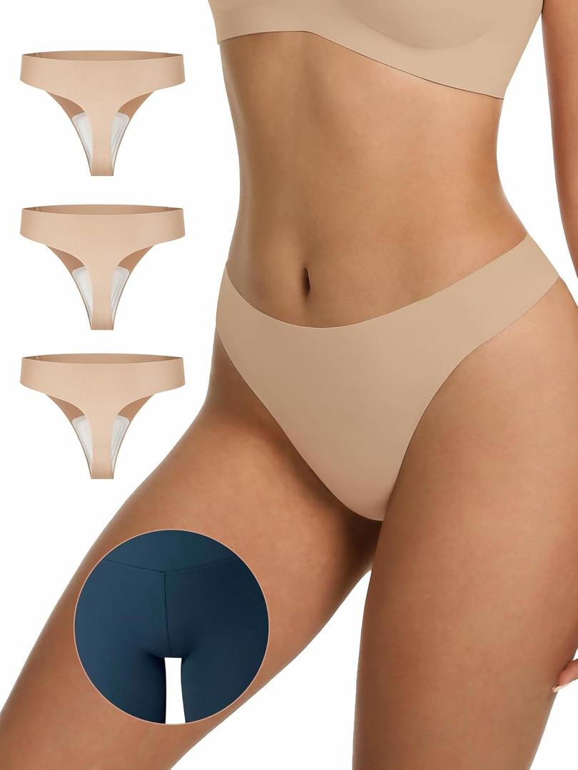 LUCKMEEY Cotton Thongs for Women Seamless Thongs for Women No Show Thong Panty Liners Workout G-String Thongs Underwear (3p-oatmilk Skin, M)