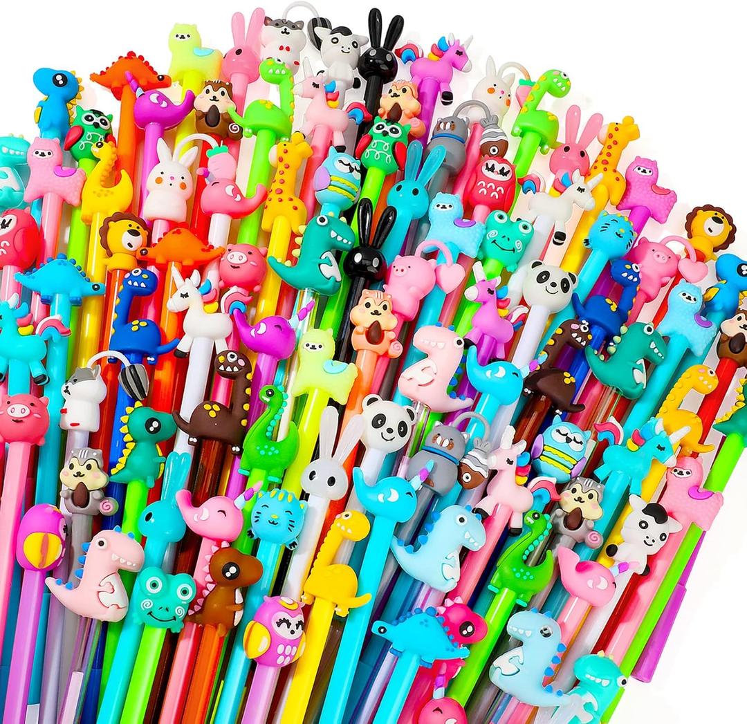 Handepo Cute Cartoon Gel Ink Animal Writing Pens 0.5 mm Black Ink Cool Kawaii Fun Novelty Pens for Kids School Office Home Supplies Student Kids Gift, 50 Assorted Styles (100 Pcs)