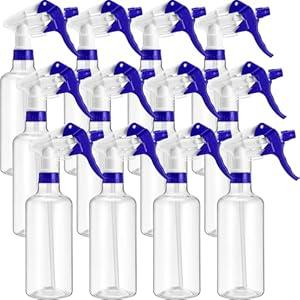 Eccliy 12 Pcs 16 Oz Plastic Spray Bottle, Adjustable Empty Reusable Sprayer for Cleaning, Planting, Water, Bathroom and Kitchen, BBQ, Commercial and Residential(Blue, Clear)