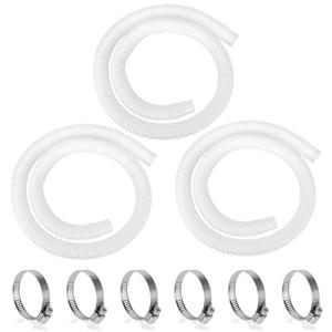 FlameArk 3 Pack 1.25 x 59 Inch Swimming Pool Vacuum Hose Replacement Vac Suction Cleaner Flexible Pool Hoses For Above Ground Filter Tubing For Pump 1/4 Diameter WITH 6 Metal Clamps (White、PE)