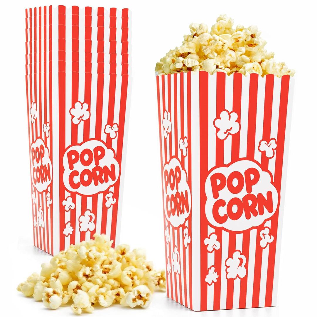 Homrelaxy 24 Pcs Popcorn Boxes, 7.9" Tall and 3.6" Square Large Capacity Popcorn Containers Buckets for Pop Corn Machine, Movie Night, Cinema, Carnival, Party, Concessions