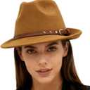 Short Brim Fedora Hats for Men Women Suede Fedora Hats with Belt Buckle Panama Trilby Hats