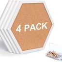 Cork Bulletin Board Hexagon White, Small Framed Corkboard Tiles for Wall, Thick Decorative Display Boards for Home Office Decor, School Message Board (4 Pack)