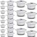  24 Pcs Disposable Aluminum Pot with Lid Round Foil Pans Disposable Cookware Food Container for Vacation Trips Camping Baking Heating Cooking (33.8,67.6,121.7 oz)