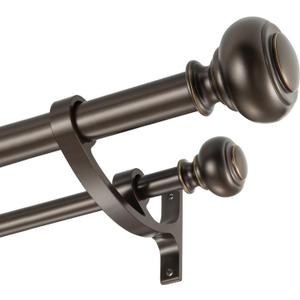 Double Curtain Rod 36-72 Inches with Aluminum Alloy Brackets, Adjustable 1-Inch Front and 5/8 Inch Back Double Window Drapery Rod, Heavy Duty Telescoping Rod with Classic Finials, Antique Brown