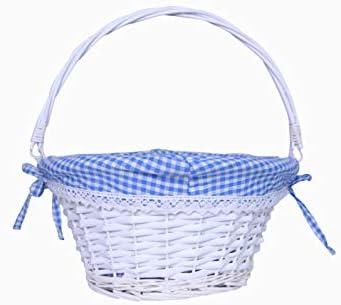 Oypeip Easter Basket Gift Basket Oval Willow Round Wicker Storage Basket With One Drop Down Handle Easter Baskets for Kids Fabric Cotton Linen For Office, Bedroom, Closet, Toys